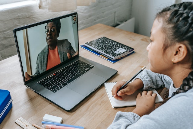 Student attending virtual class